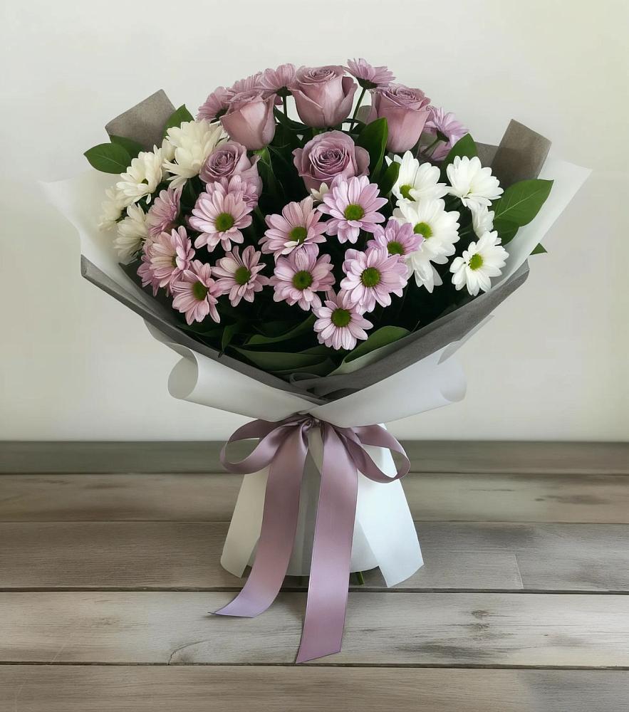 Букет цветов из: Хризантемы и Розы в Сватково