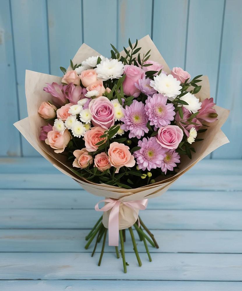 Букет цветов из: Хризантемы, Розы и Альстромерии в Сватково