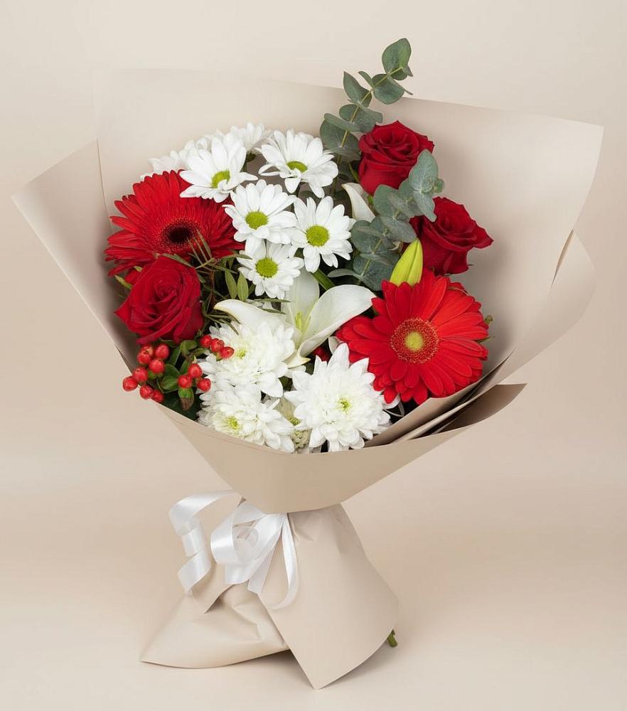 Букет цветов из: Розы, Хризантемы, Герберы и Лилии в Сватково