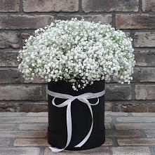 Цветочная композиция из Гипсофила в шляпной коробке в Сватково