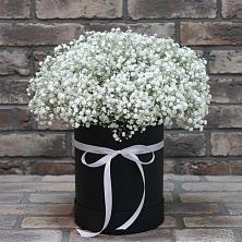 Цветочная композиция из Гипсофила в шляпной коробке в Сватково